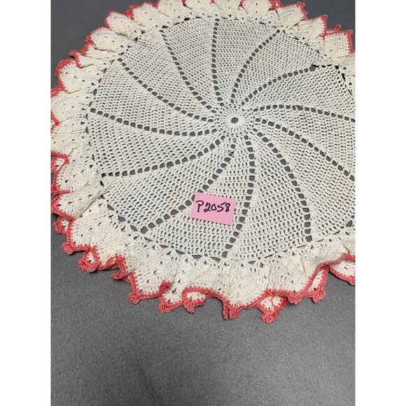 Handmade Crochet Doily with Pink Edging 16" - Picture 7 of 7
